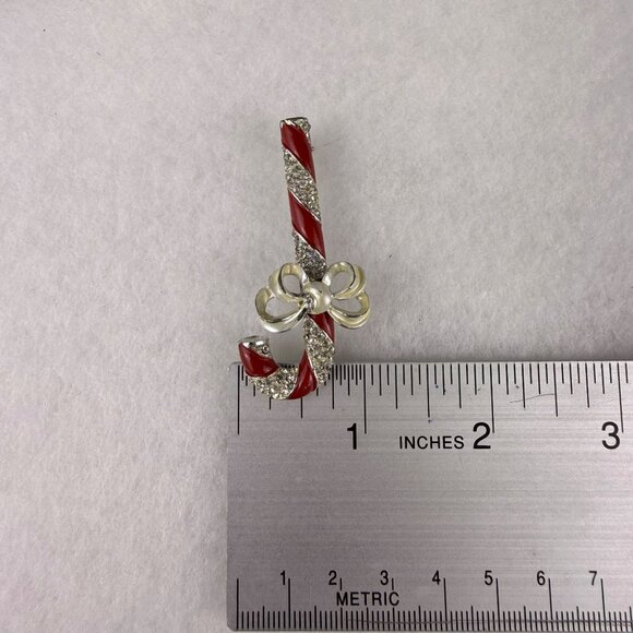 Lisner Womens Red & Silver Tone Candy Cane Brooch Vintage Holiday Jewelry Orname - Picture 5 of 5